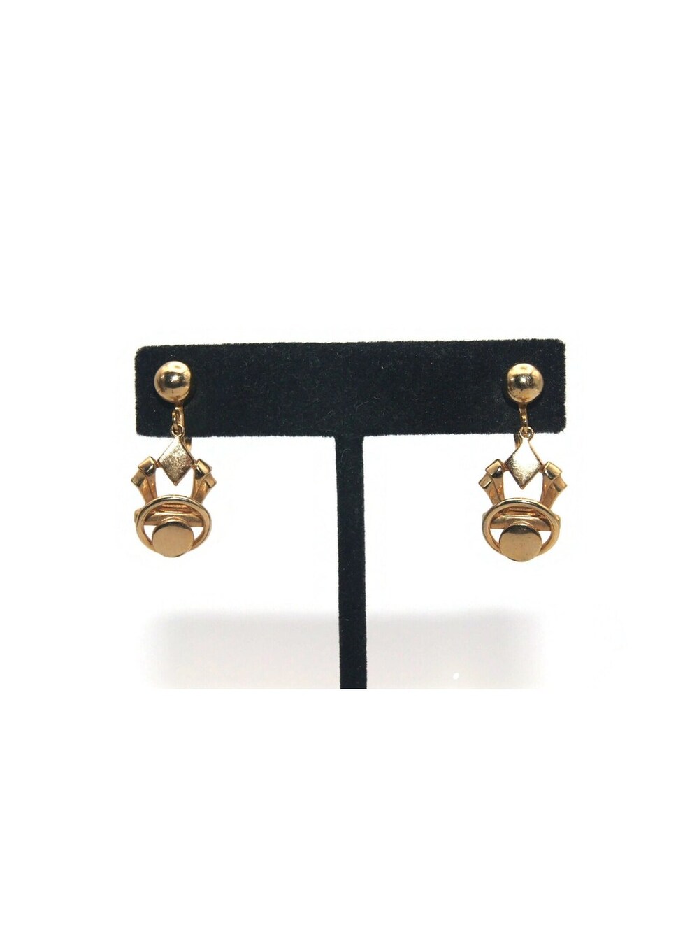 Vintage Gold Tone Geometric Screw Back Dangle Earrings.